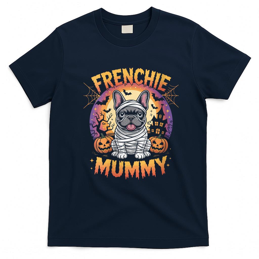 Pet Mom Halloween Shirt - Womens Frenchie Mummy Halloween Costume Dog Owner French Bulldog V-Neck T-Shirt
