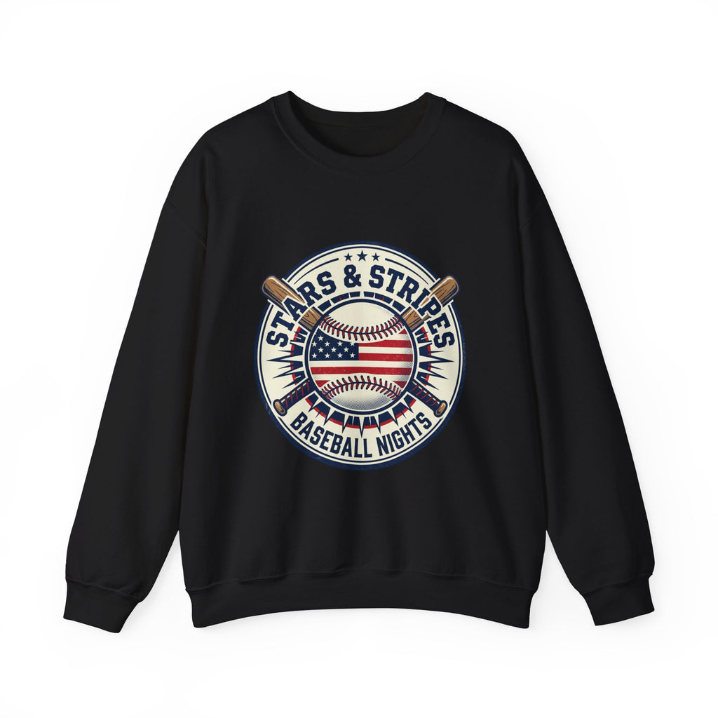 Stars & Stripes Baseball Crewneck Sweatshirt | Vintage Patriotic Baseball Graphic