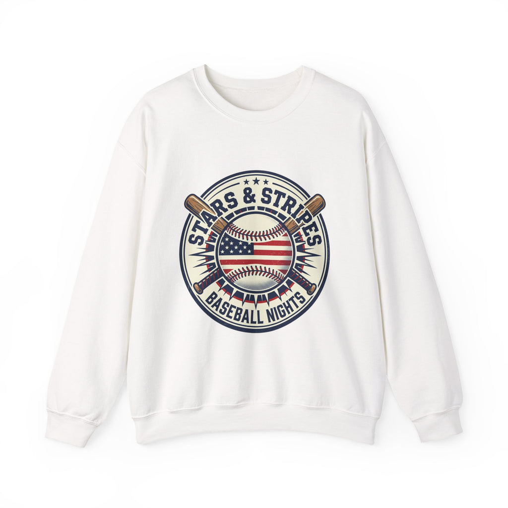 Stars & Stripes Baseball Crewneck Sweatshirt | Vintage Patriotic Baseball Graphic
