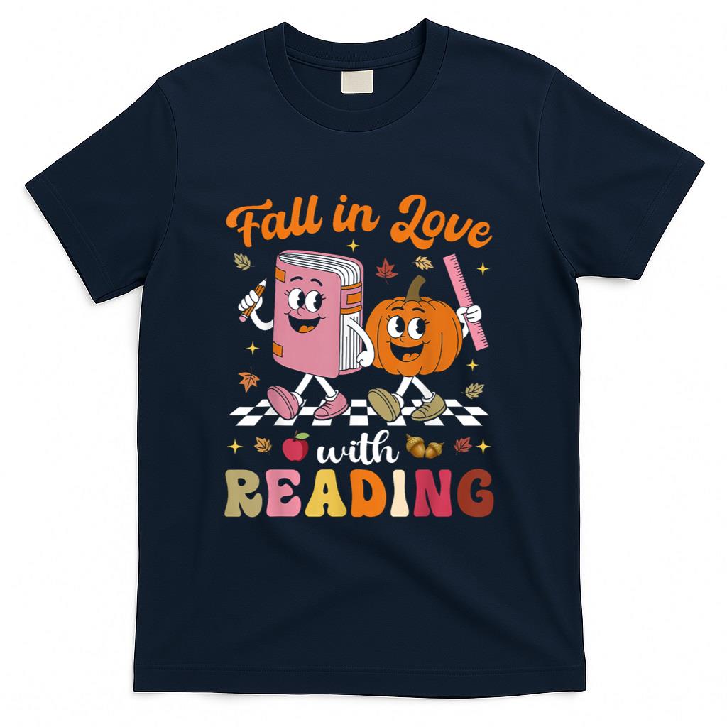 Retro Fall in Love with Learning Pumpkin Autumn Teacher T-Shirt