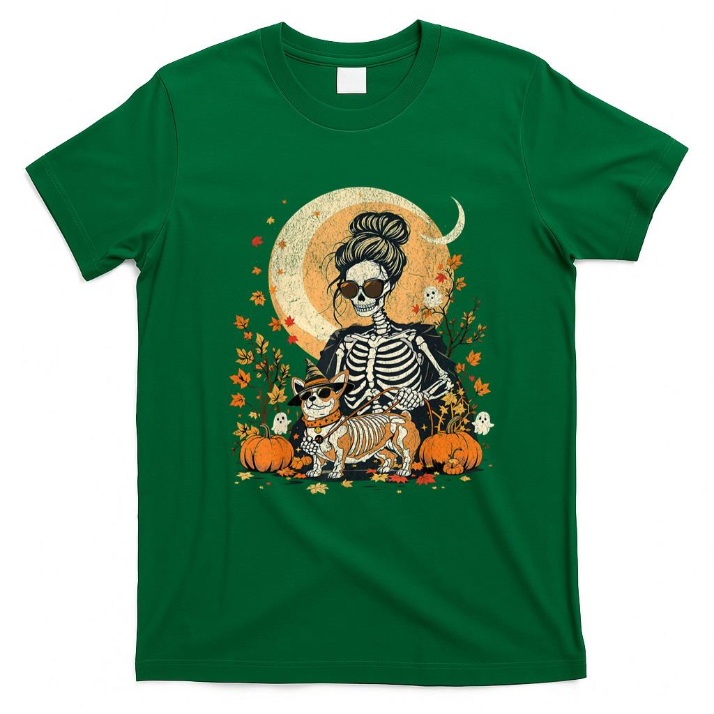 Pet Mom Halloween Shirt - The Corgi Mom Skeleton Halloween Night Walk Dog Lovers T-Shirt