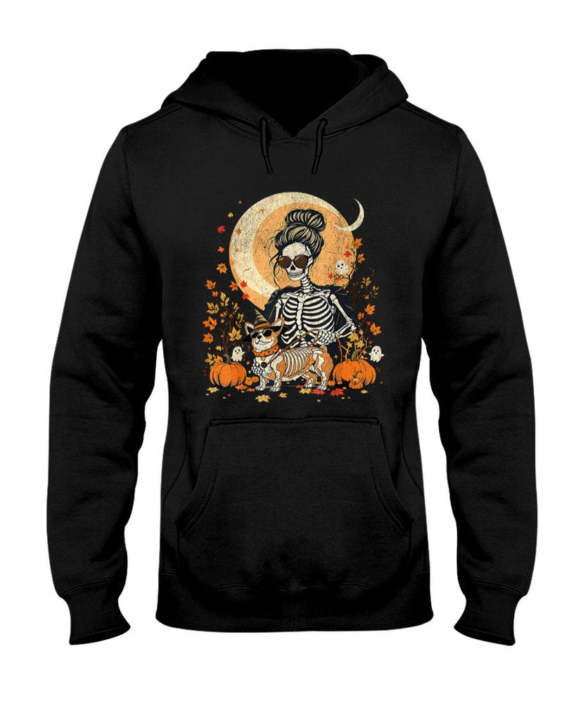 Pet Mom Halloween Shirt - The Corgi Mom Skeleton Halloween Night Walk Dog Lovers T-Shirt