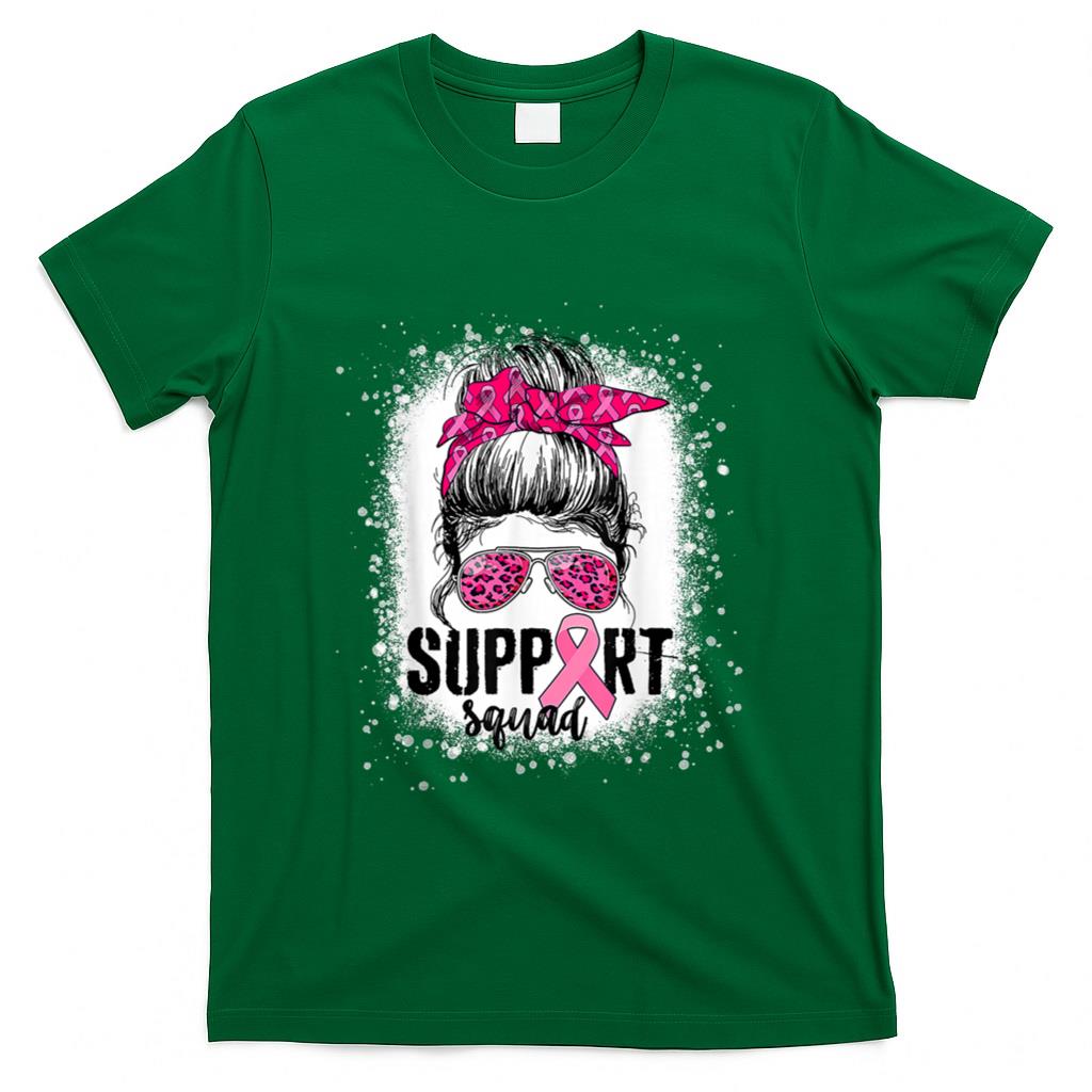 Support Squad Messy Bun Pink Warrior Breast Cancer Awareness T-Shirt