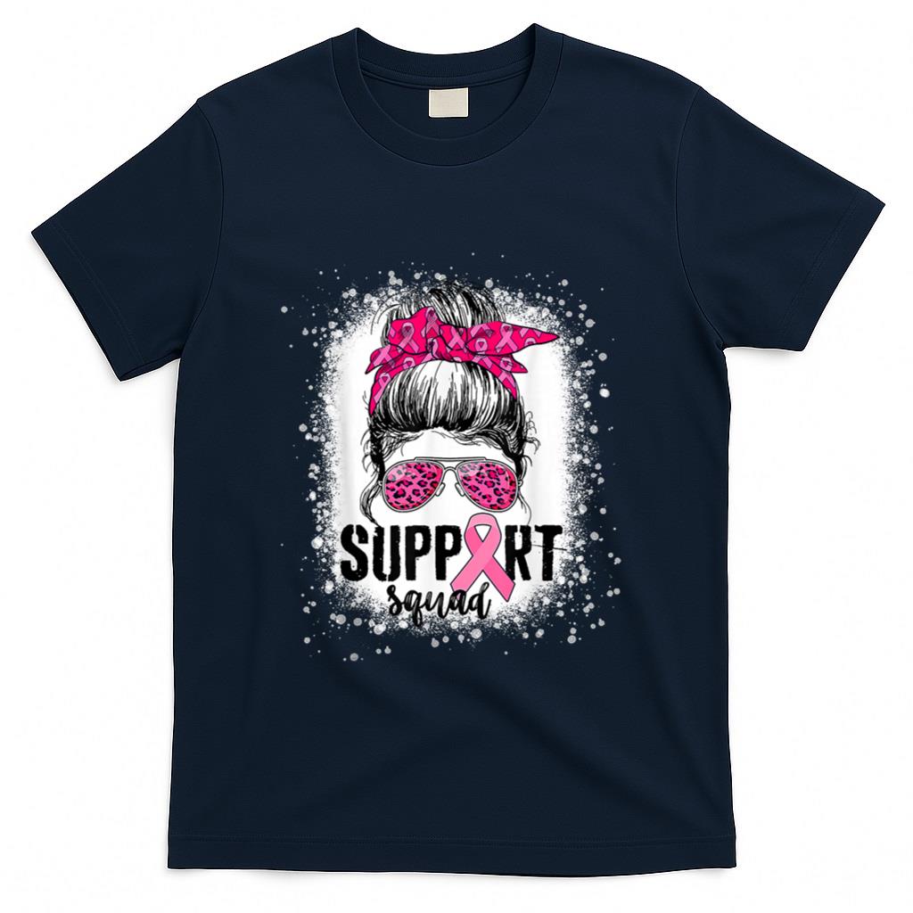 Support Squad Messy Bun Pink Warrior Breast Cancer Awareness T-Shirt