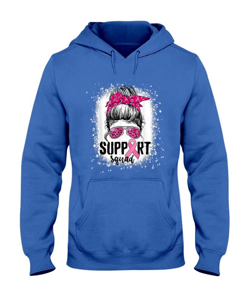 Support Squad Messy Bun Pink Warrior Breast Cancer Awareness T-Shirt
