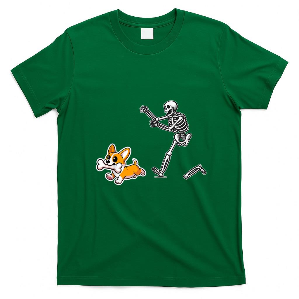 Pet Mom Halloween Shirt - Funny Skeleton Chasing Corgi Halloween Dog Mom Pet Lover T-Shirt_2