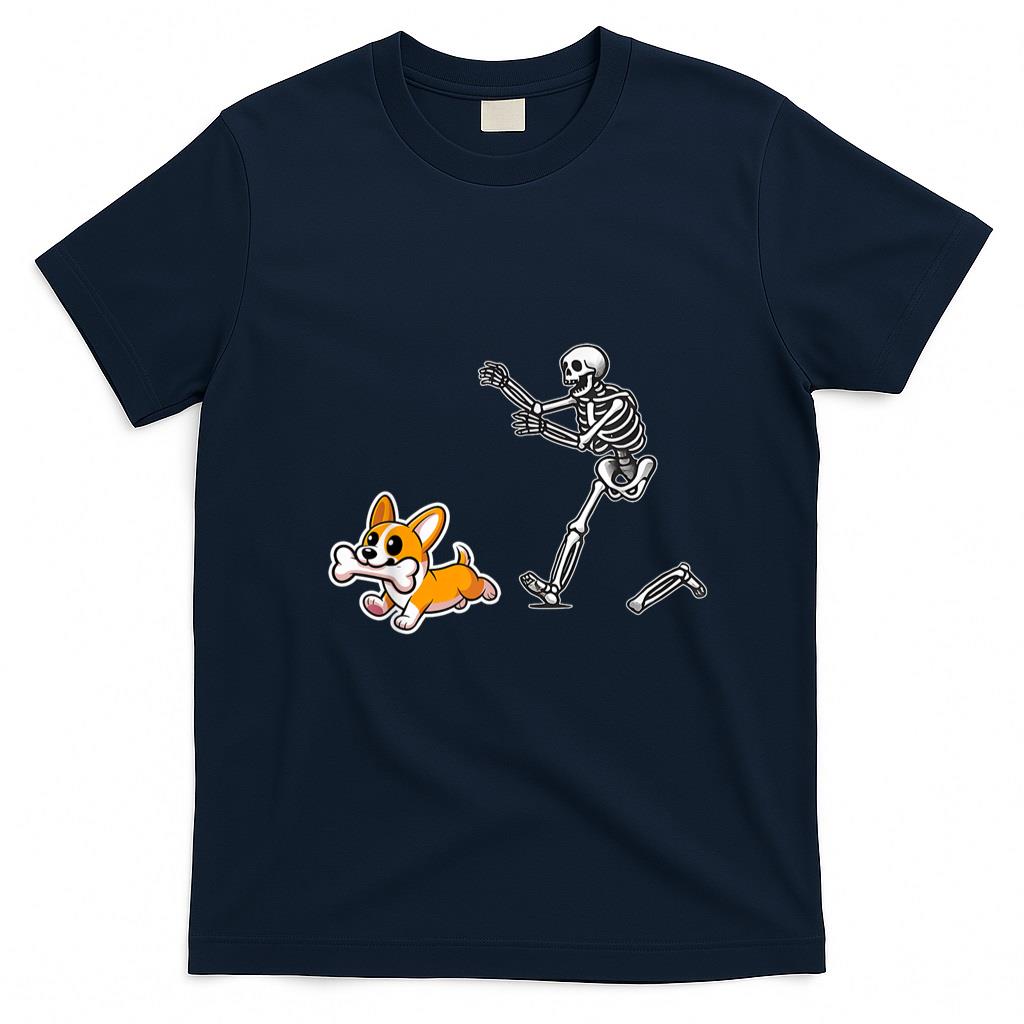 Pet Mom Halloween Shirt - Funny Skeleton Chasing Corgi Halloween Dog Mom Pet Lover T-Shirt_2