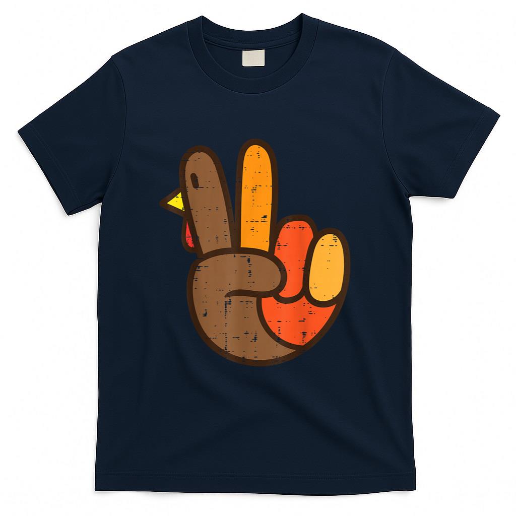 Peace Sign Turkey Hand Cool Thanksgiving Hippie Men Women T-Shirt