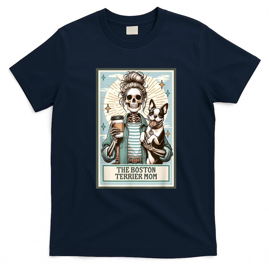 Pet Mom Halloween Shirt - The Boston Terrier Mom Skeleton Gift Spooky Season Halloween T-Shirt