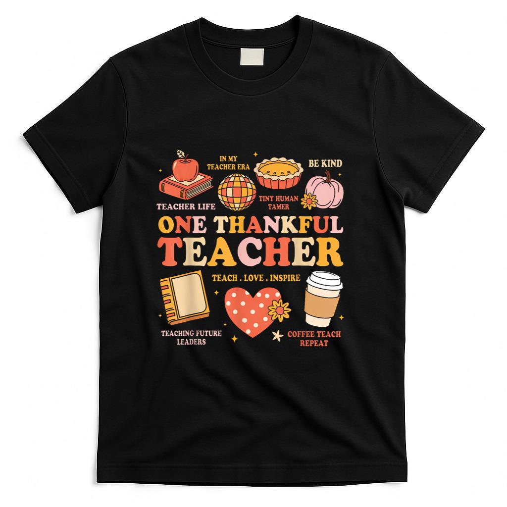 Groovy Teacher Thanksgiving Women One Thankful Teacher Fall T-Shirt
