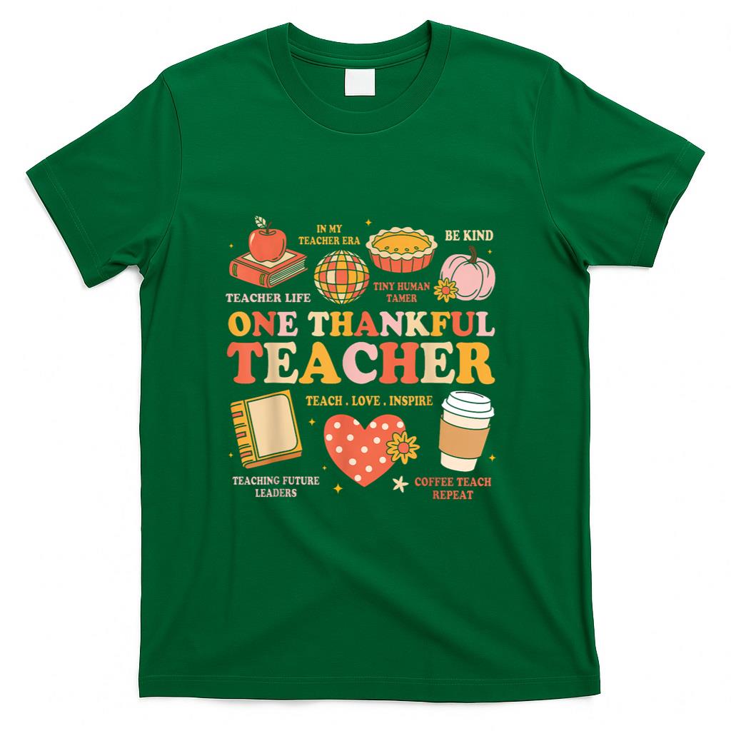 Groovy Teacher Thanksgiving Women One Thankful Teacher Fall T-Shirt