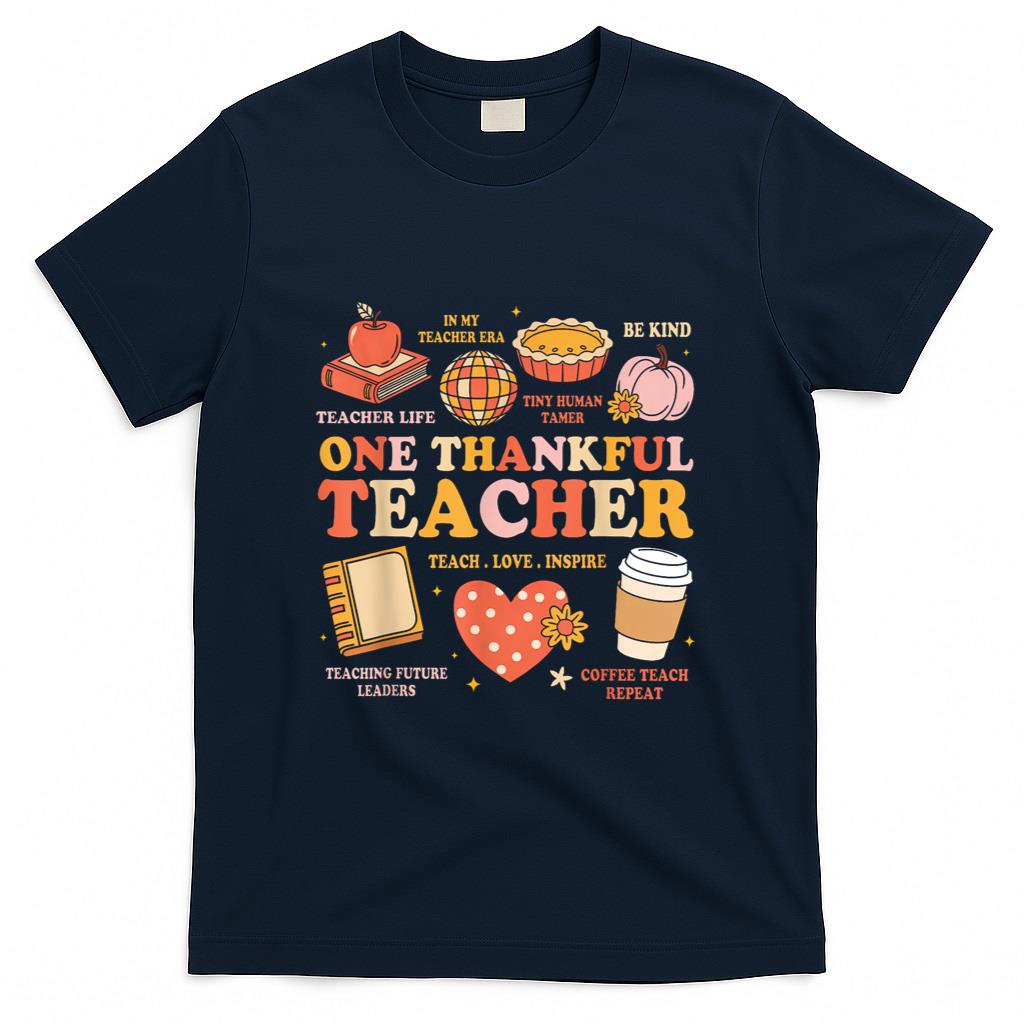 Groovy Teacher Thanksgiving Women One Thankful Teacher Fall T-Shirt