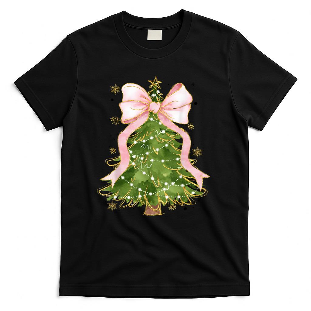 Coquette Bow Christmas Tree Xmas Holiday Girly Outfit Women T-Shirt