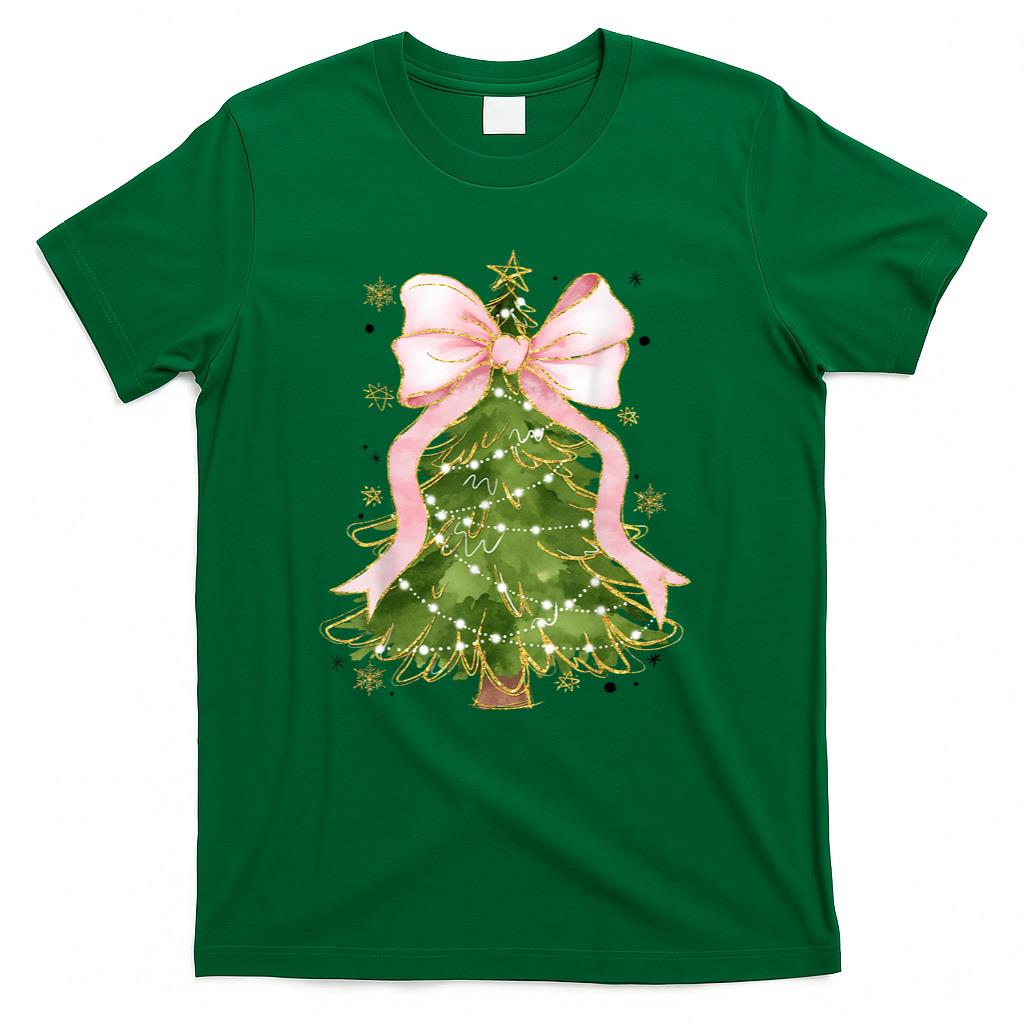Coquette Bow Christmas Tree Xmas Holiday Girly Outfit Women T-Shirt
