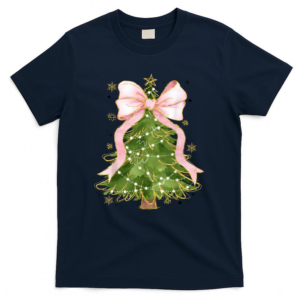Coquette Bow Christmas Tree Xmas Holiday Girly Outfit Women T-Shirt
