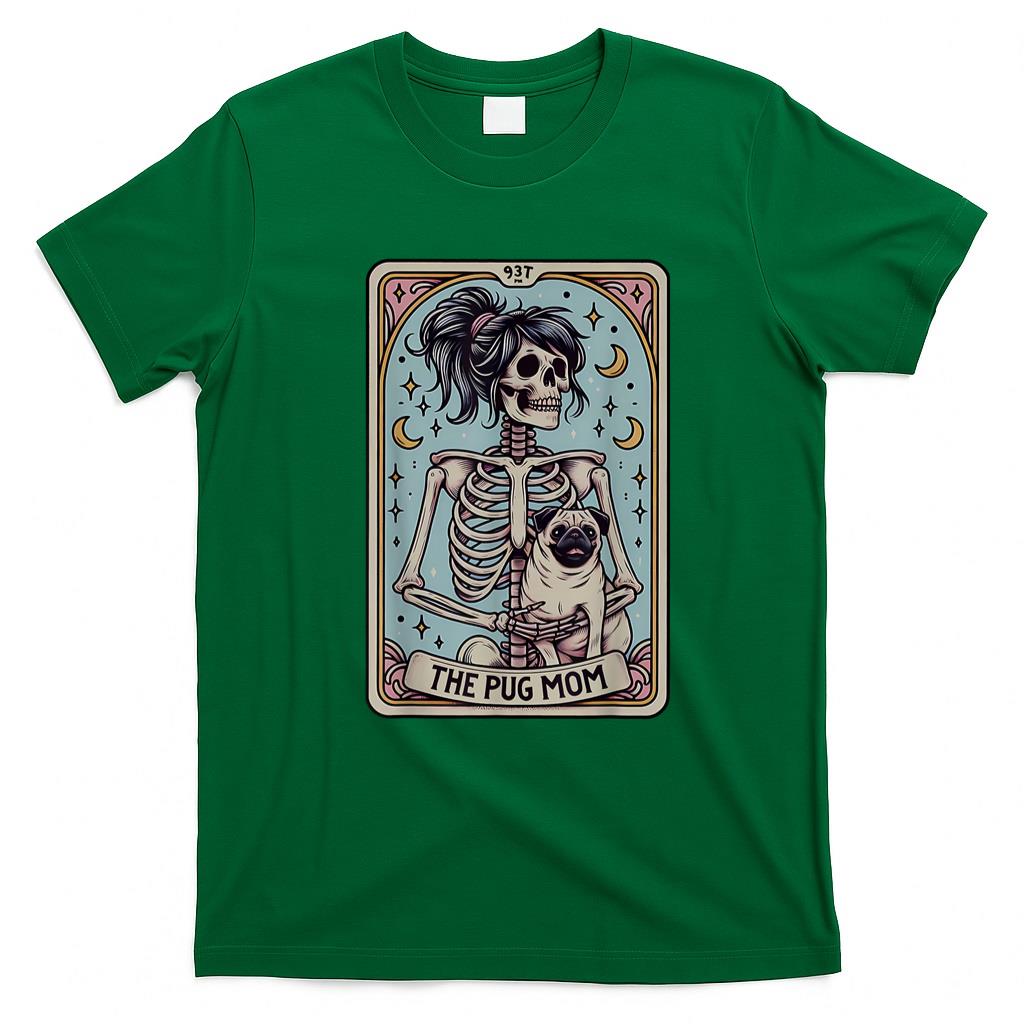 Pet Mom Halloween Shirt - Funny Skeleton Halloween Pug Mom Tarot Card Witchy Vibes T-Shirt