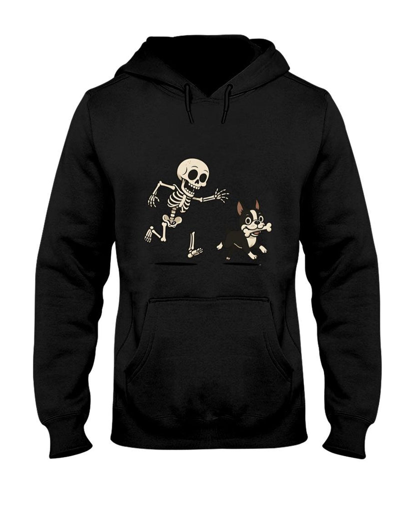 Pet Mom Halloween Shirt - Skeleton Chasing Dog Boston Terrier Halloween Mom Pet Lover Long Sleeve T-Shirt_1