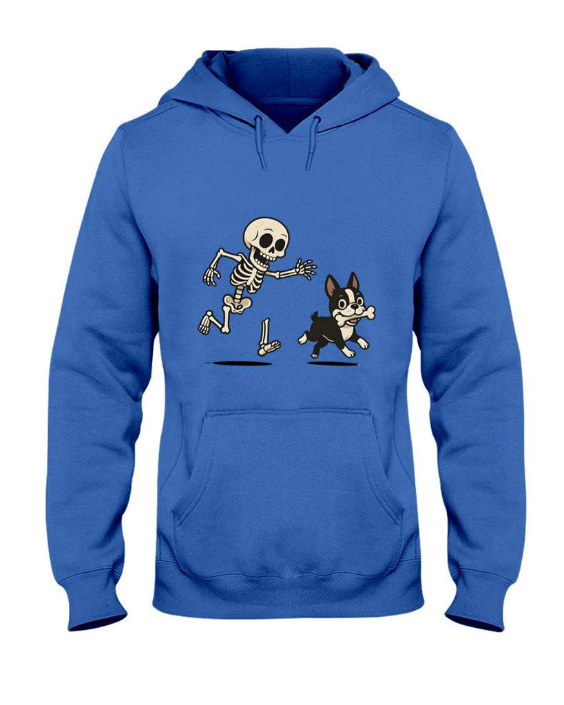 Pet Mom Halloween Shirt - Skeleton Chasing Dog Boston Terrier Halloween Mom Pet Lover Long Sleeve T-Shirt_1