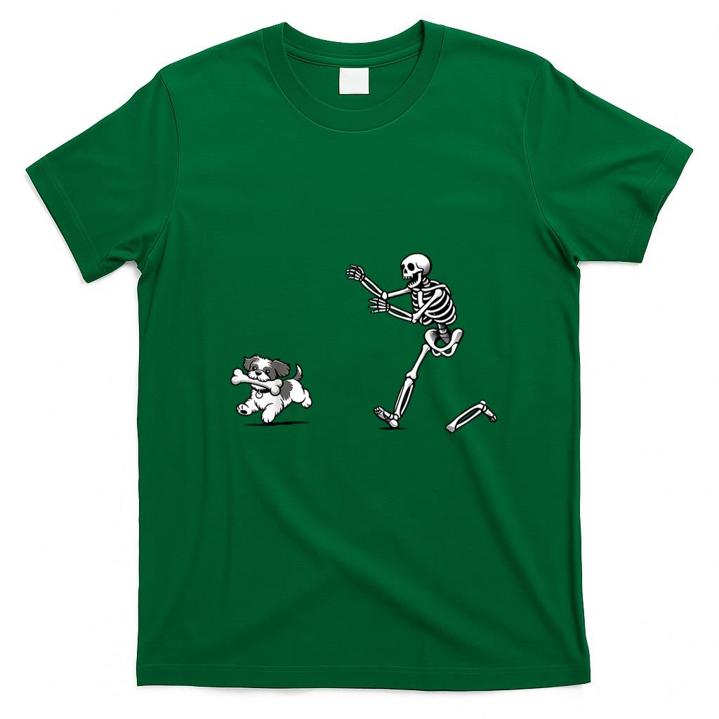 Pet Mom Halloween Shirt - Halloween Funny Skeleton Chasing Tzu Dog Mom Pet Lover T-Shirt
