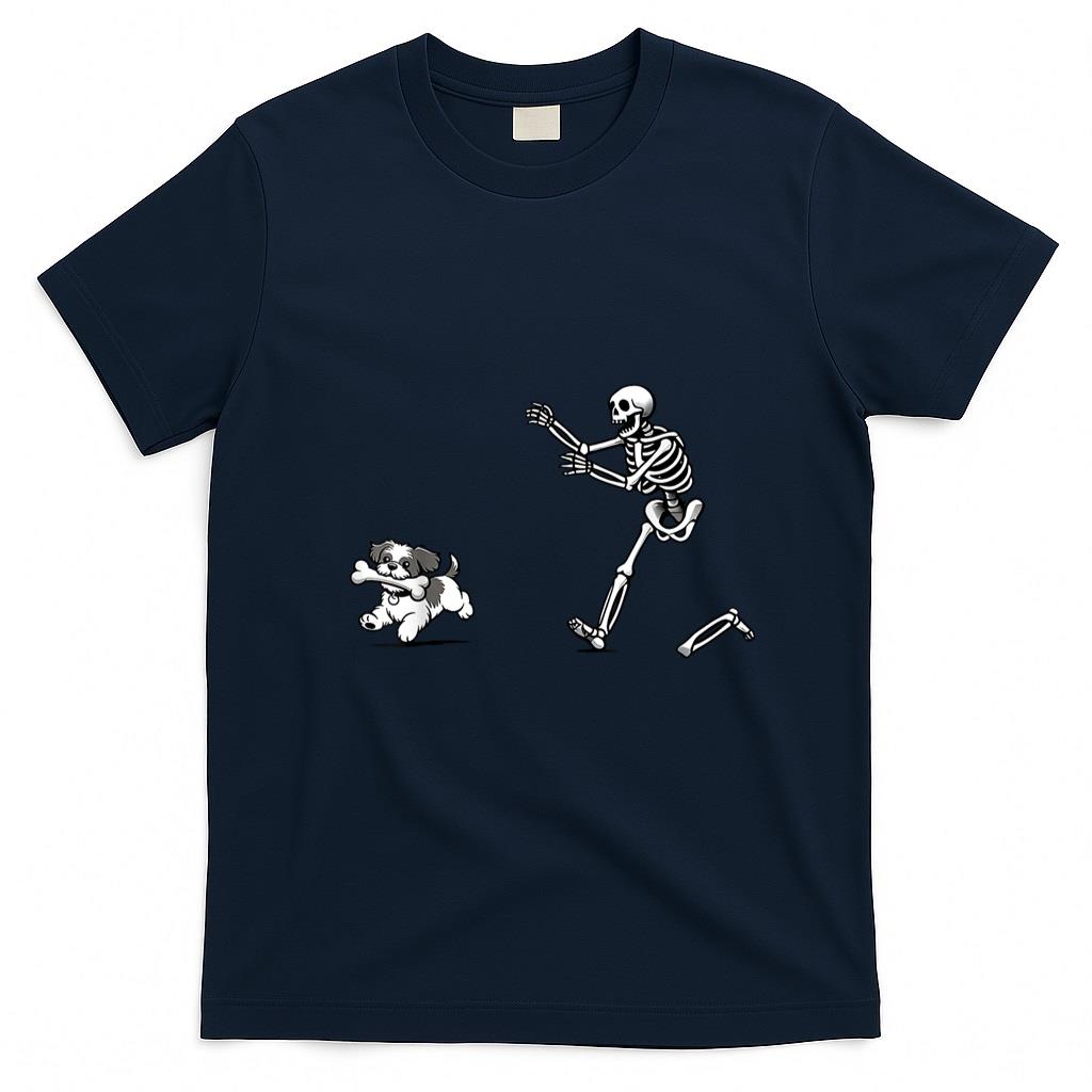 Pet Mom Halloween Shirt - Halloween Funny Skeleton Chasing Tzu Dog Mom Pet Lover T-Shirt
