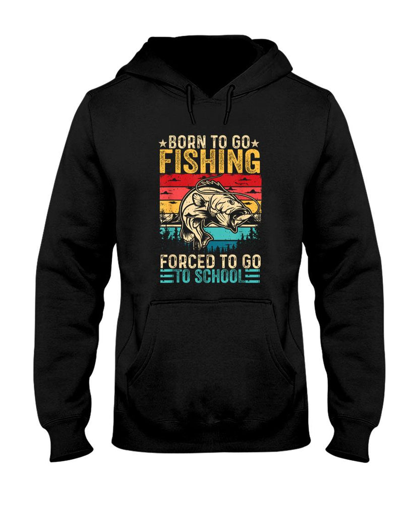 Funny Tees - Born To Go Fishing Forced School Funny Men Women Kids Boys T-Shirt