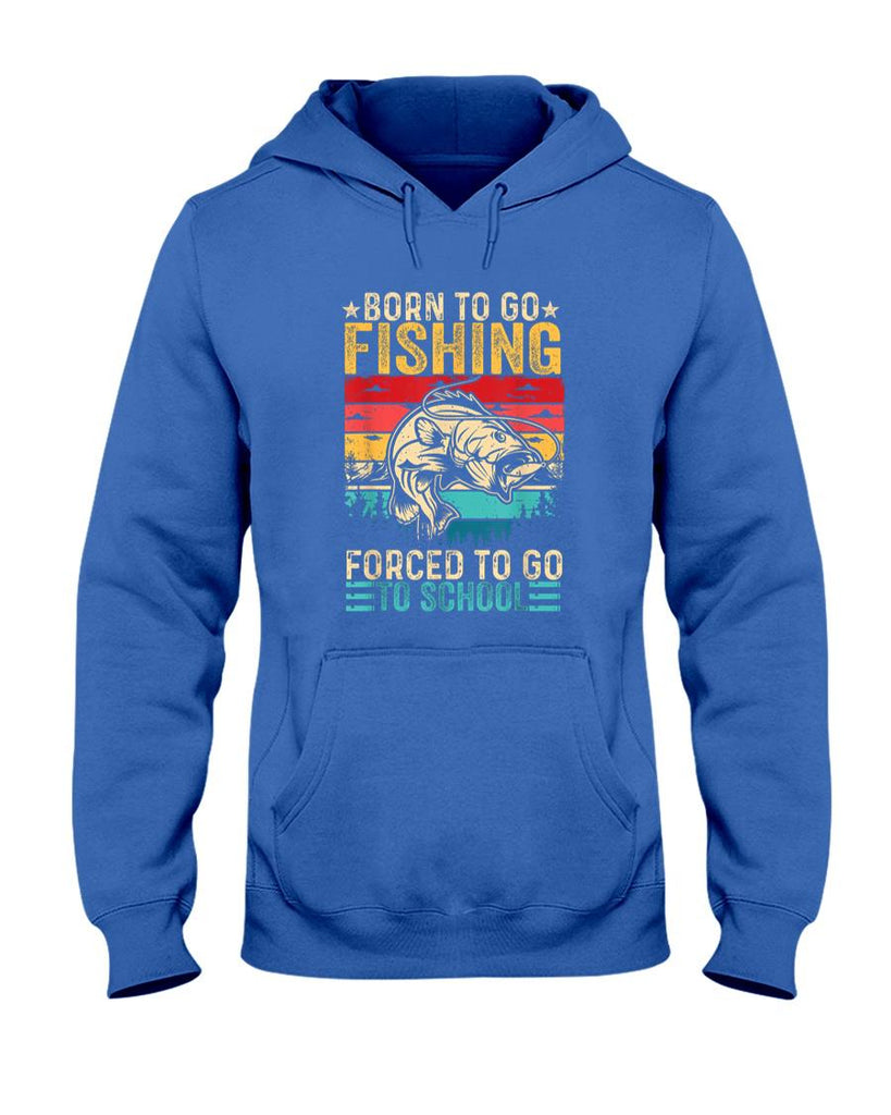 Funny Tees - Born To Go Fishing Forced School Funny Men Women Kids Boys T-Shirt