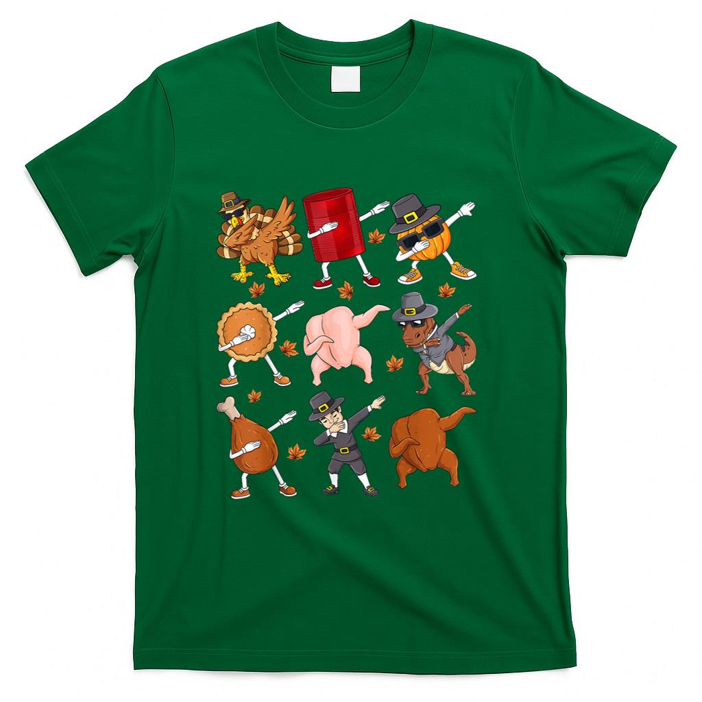 Dabbing Turkey T Rex Pilgrim Thanksgiving Boys Kid Funny Dab T-Shirt