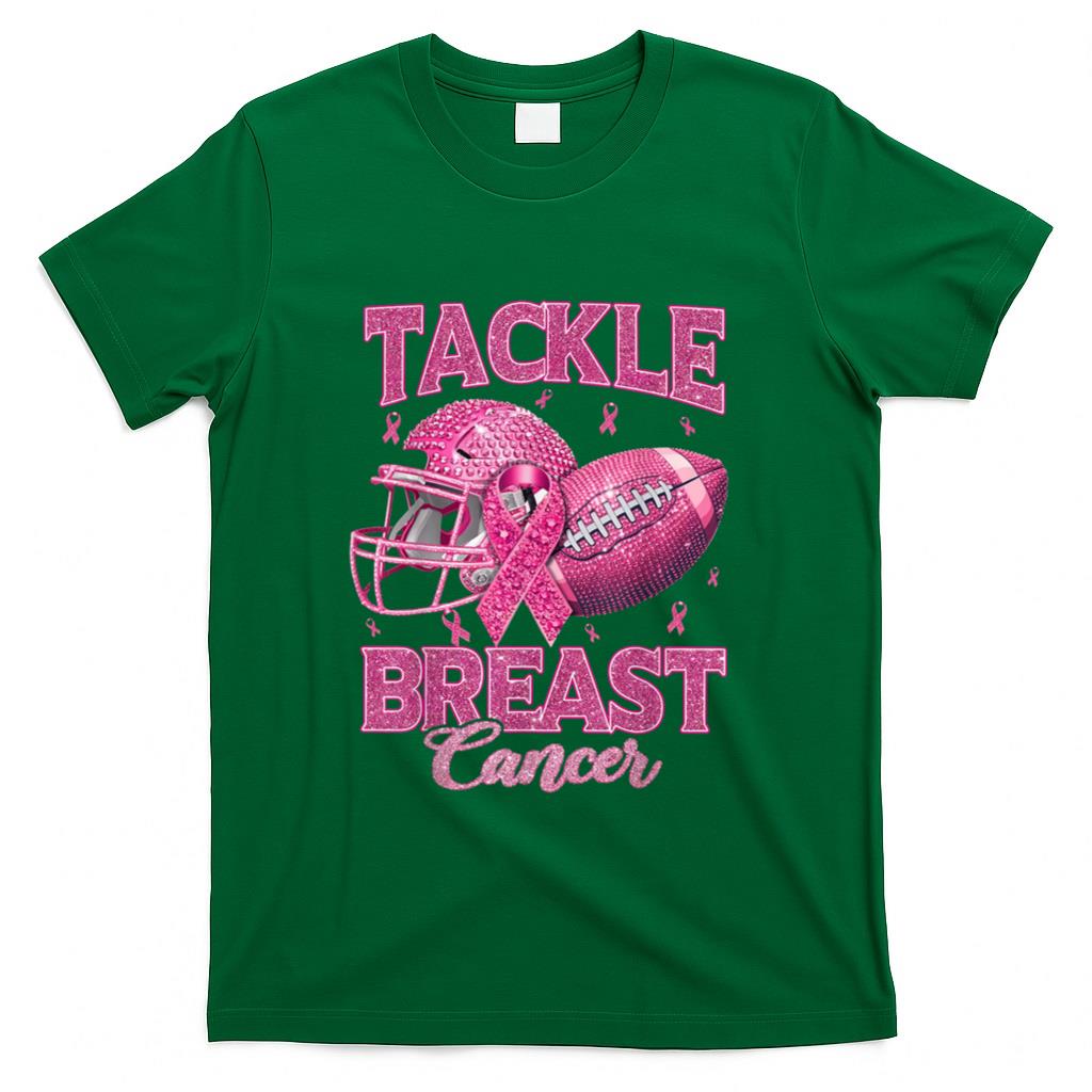 Tackle Breast Cancer Awareness American Football Pink Ribbon T-Shirt