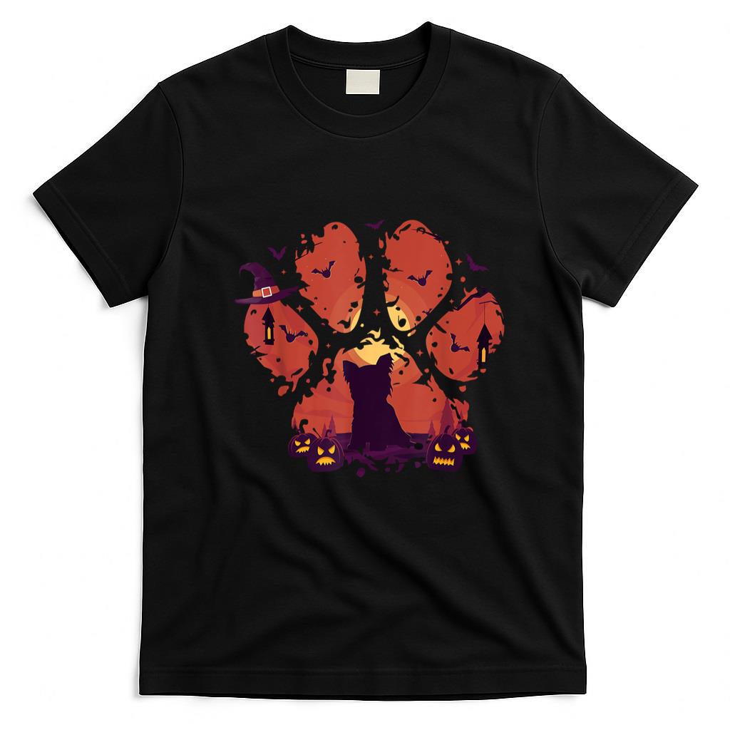 Pet Mom Halloween Shirt - Paw Yorkie Halloween Spooky Dog Mom Dad Men Women T-Shirt