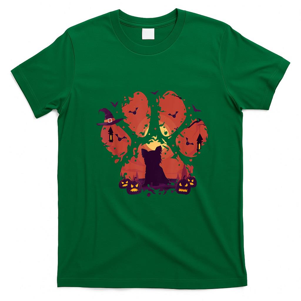 Pet Mom Halloween Shirt - Paw Yorkie Halloween Spooky Dog Mom Dad Men Women T-Shirt