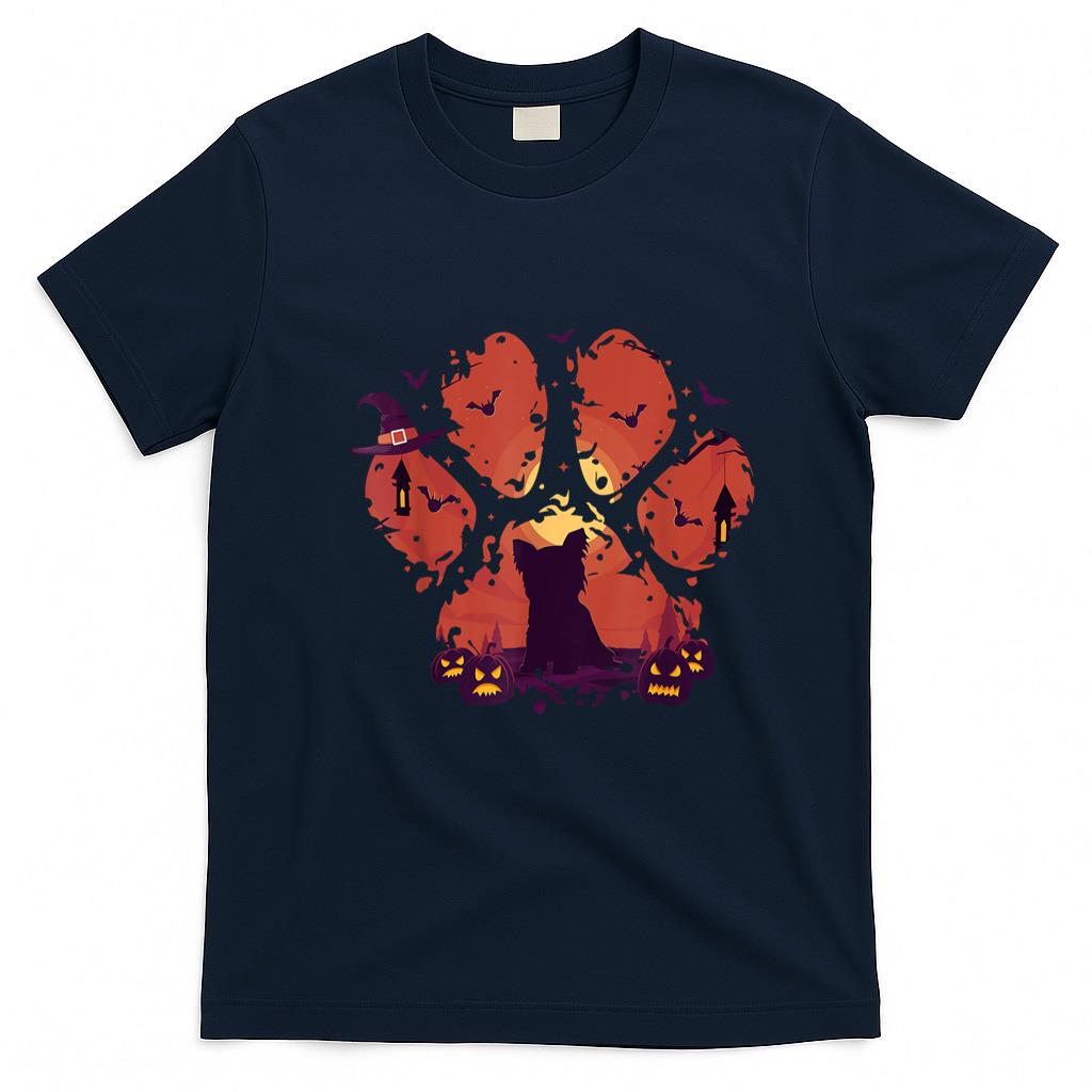 Pet Mom Halloween Shirt - Paw Yorkie Halloween Spooky Dog Mom Dad Men Women T-Shirt