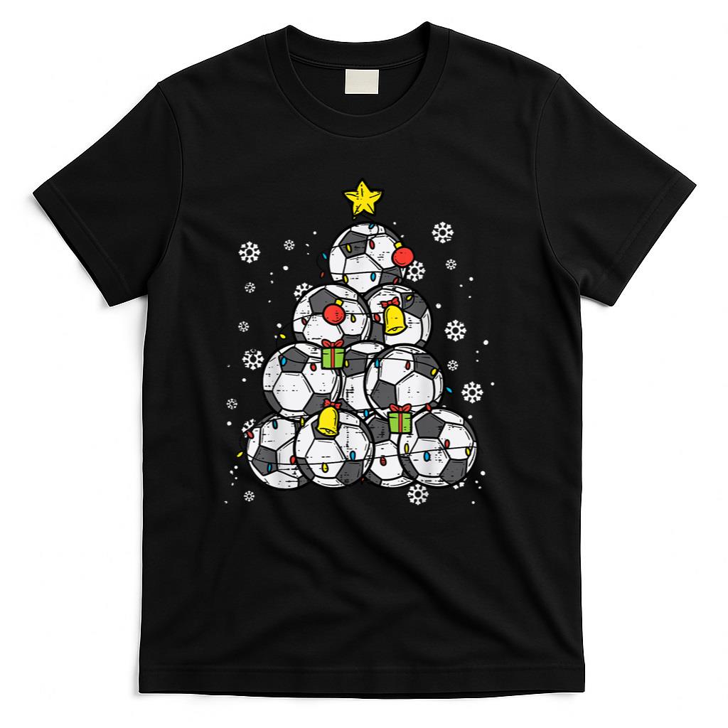 Soccer Christmas Tree Xmas Player Boys Girls Men Women Kids T-Shirt