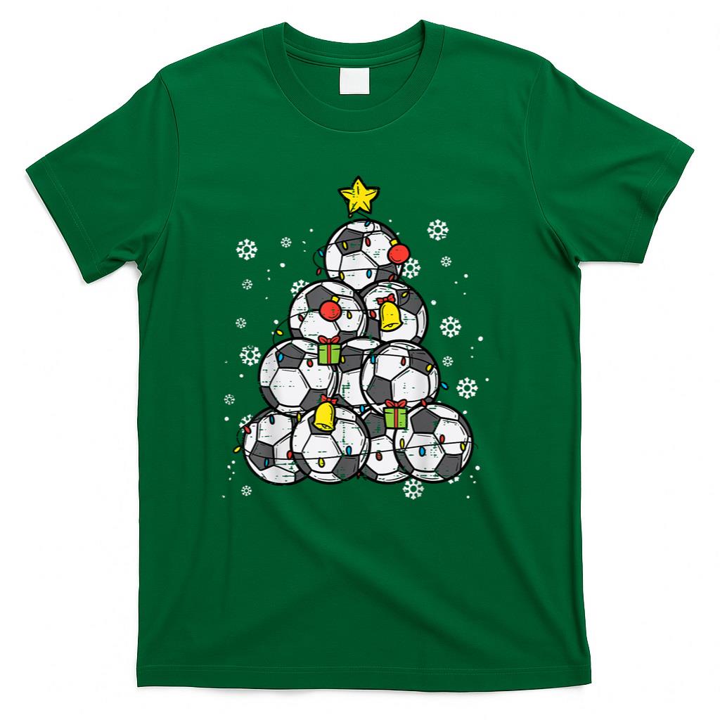 Soccer Christmas Tree Xmas Player Boys Girls Men Women Kids T-Shirt