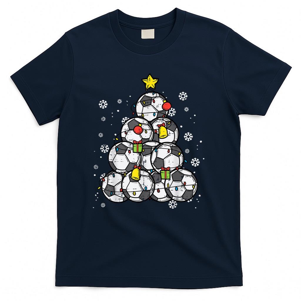 Soccer Christmas Tree Xmas Player Boys Girls Men Women Kids T-Shirt