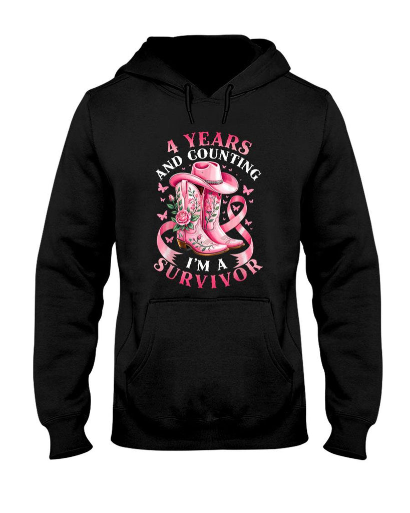 Breast Cancer 4 Years Survivor Pink Ribbon Cowgirl Gift T-Shirt