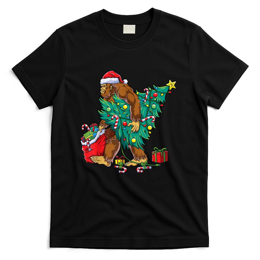 Most Wonderful Christmas Co Bigfoot Christmas Tree Lights Xmas Boys Men Sasquax T-Shirt