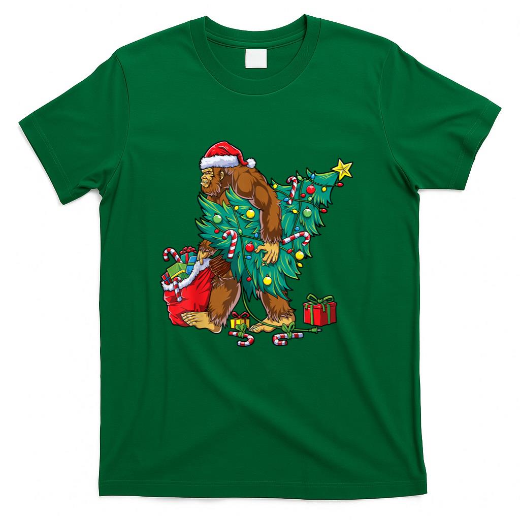 Most Wonderful Christmas Co Bigfoot Christmas Tree Lights Xmas Boys Men Sasquax T-Shirt