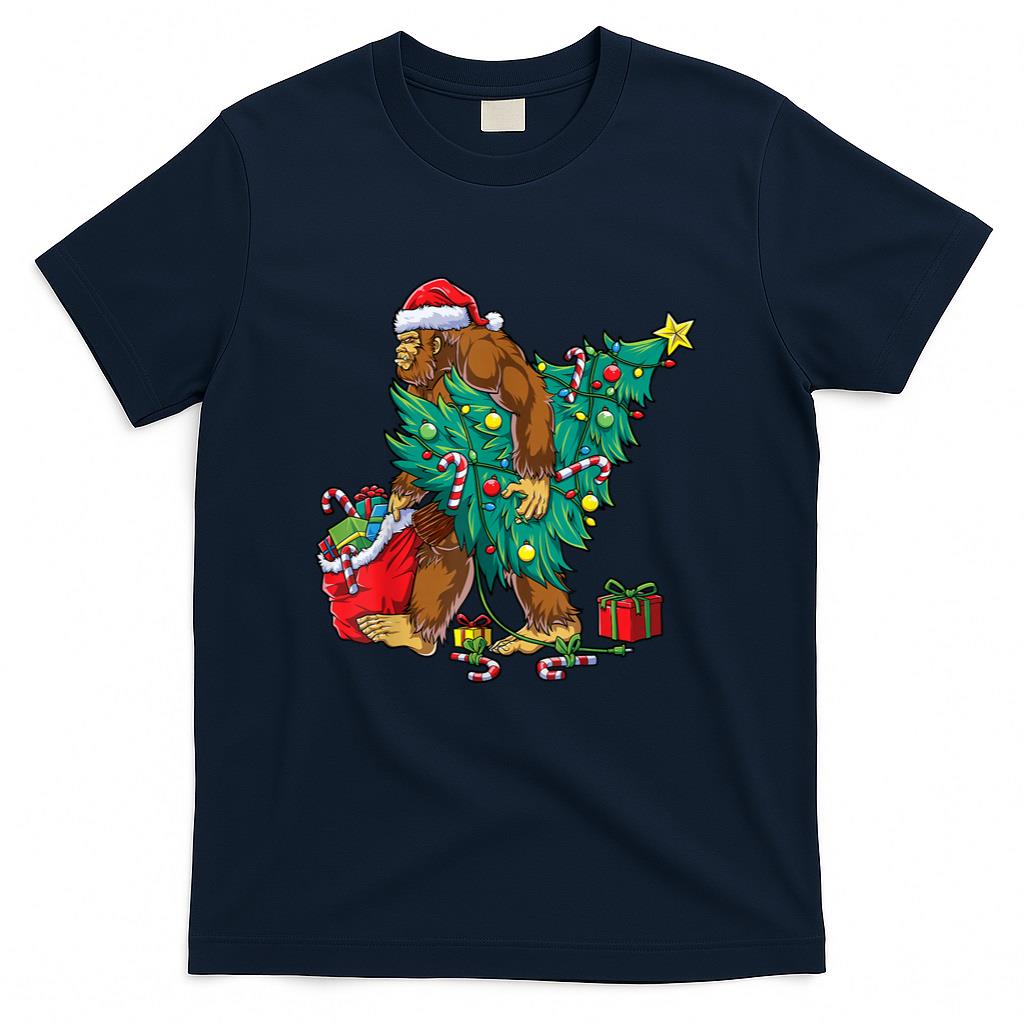 Most Wonderful Christmas Co Bigfoot Christmas Tree Lights Xmas Boys Men Sasquax T-Shirt