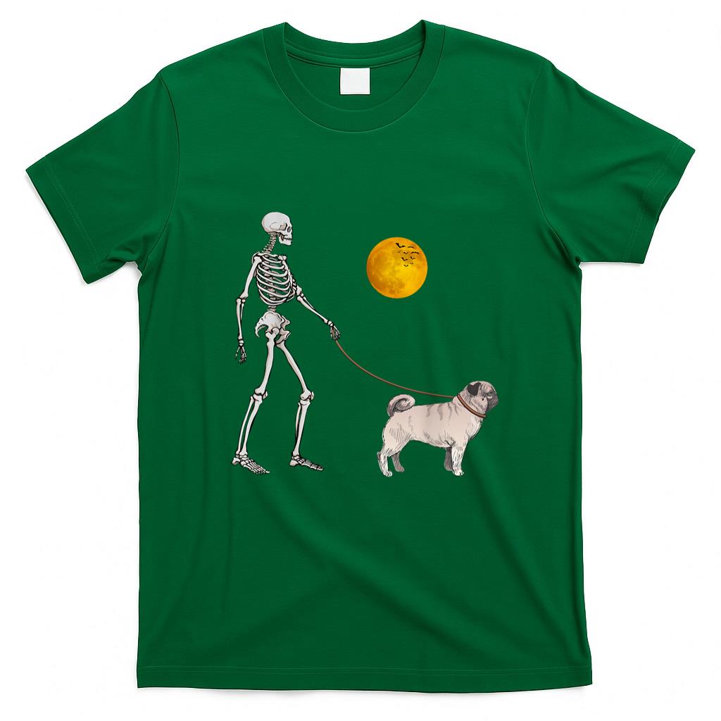 Pet Mom Halloween Shirt - Pug Skeleton Dog Walking Halloween Costume T-Shirt for Men Women Girls Kids