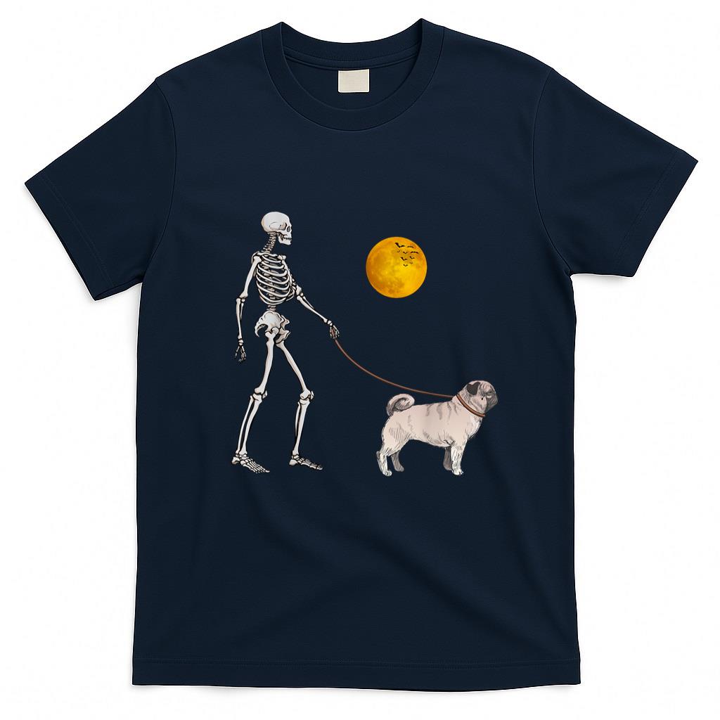 Pet Mom Halloween Shirt - Pug Skeleton Dog Walking Halloween Costume T-Shirt for Men Women Girls Kids