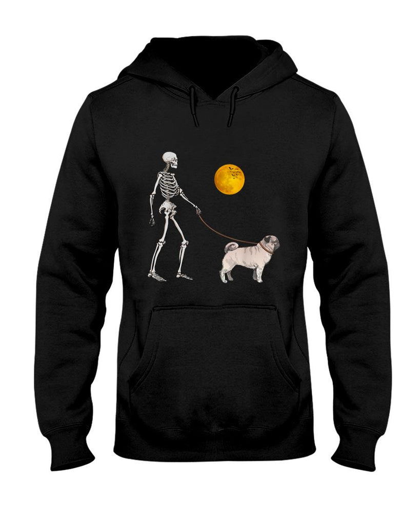 Pet Mom Halloween Shirt - Pug Skeleton Dog Walking Halloween Costume T-Shirt for Men Women Girls Kids