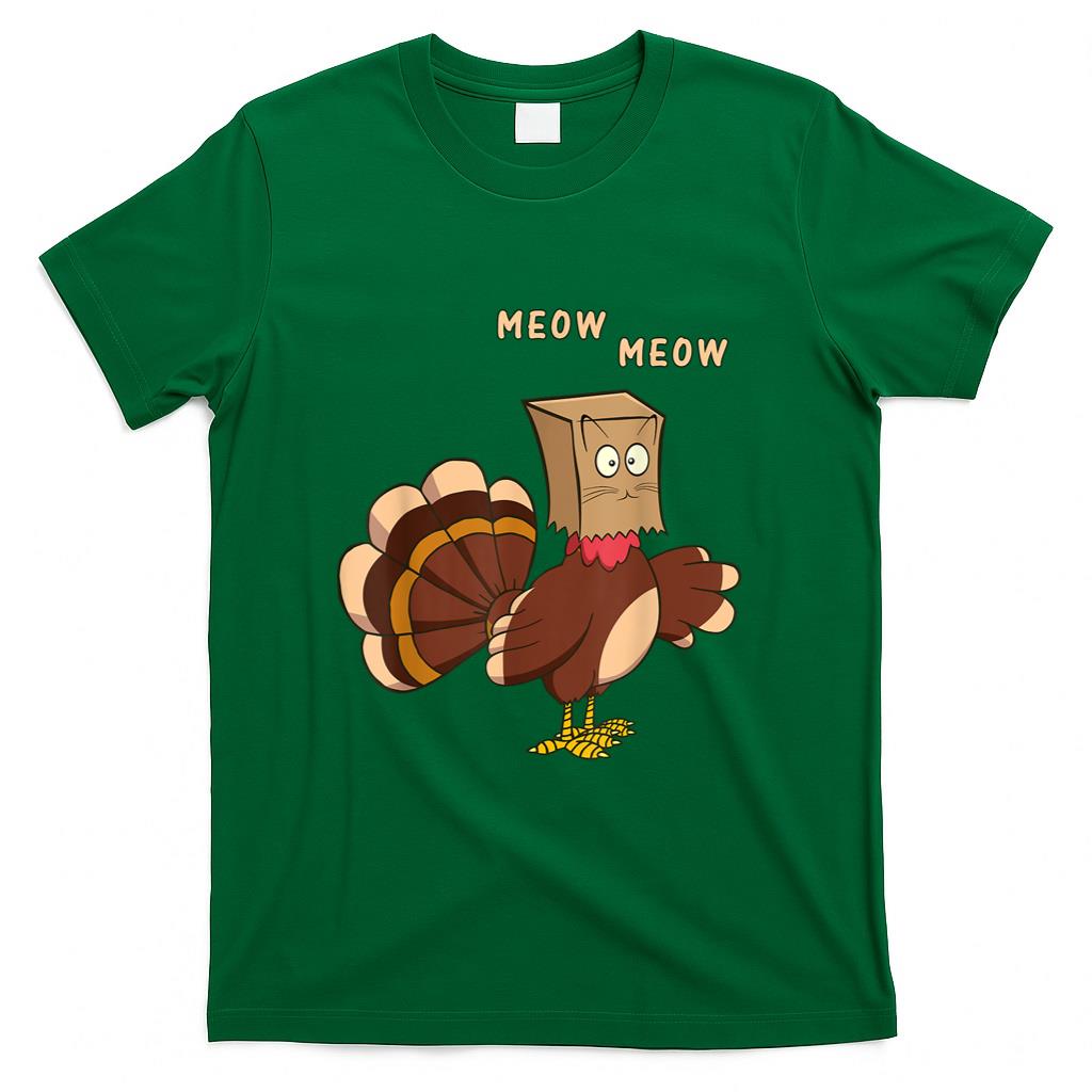 Thanksgiving Cat Funny Fake Cat Meow Thanksgiving Turkey Men Women Girls Kids T-Shirt