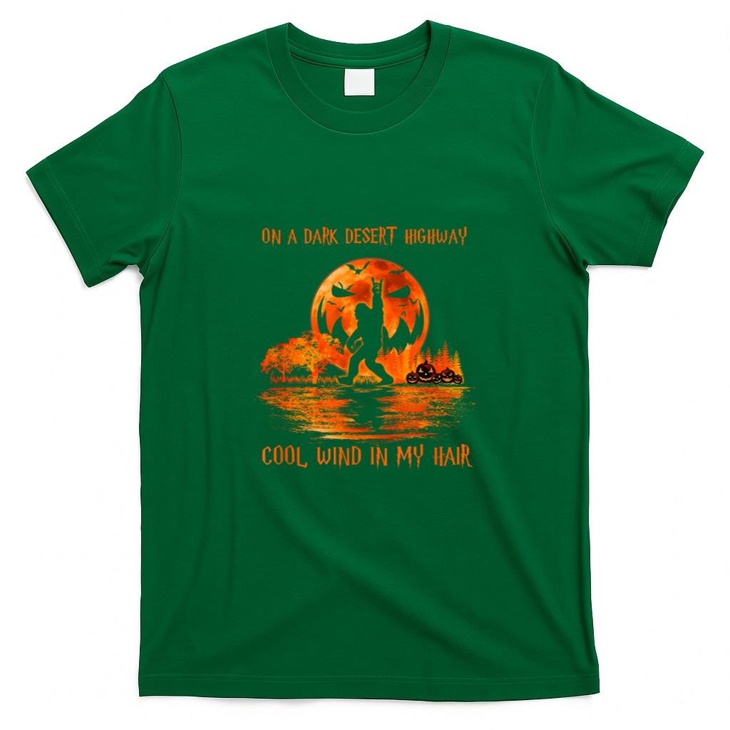 Halloween Shirt - Bigfoot Middle Finger On A Dark Desert Highways Halloween T-Shirt