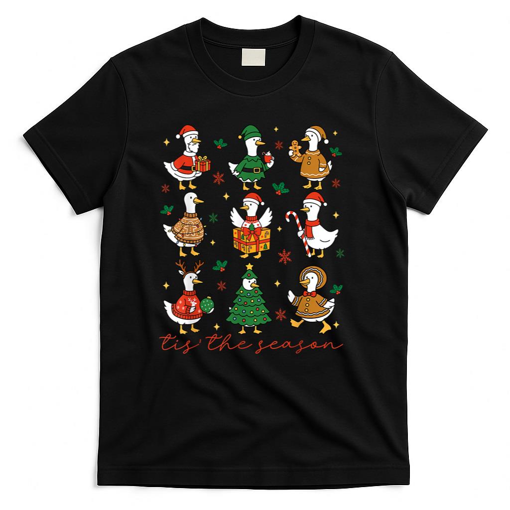 Retro Silly Goose Santa Cute Merry Christmas Tis The Season T-Shirt
