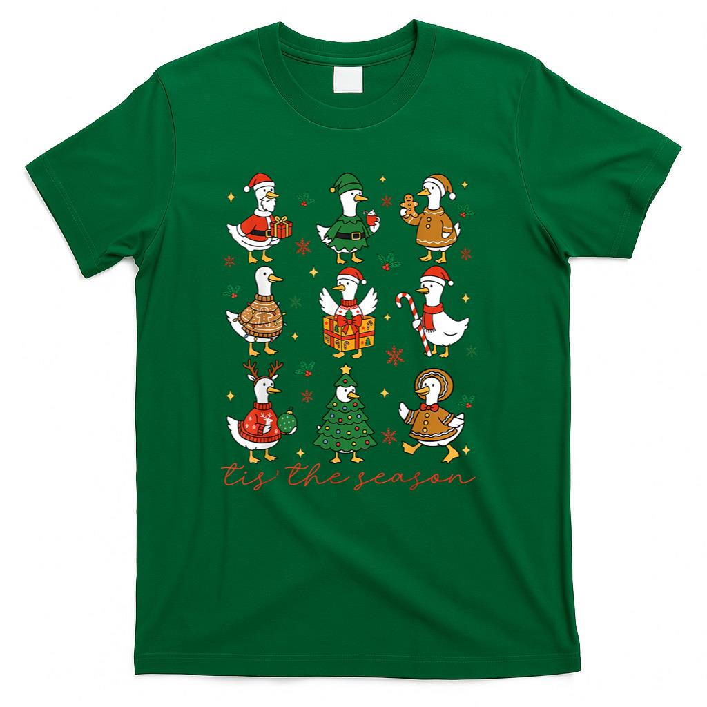 Retro Silly Goose Santa Cute Merry Christmas Tis The Season T-Shirt