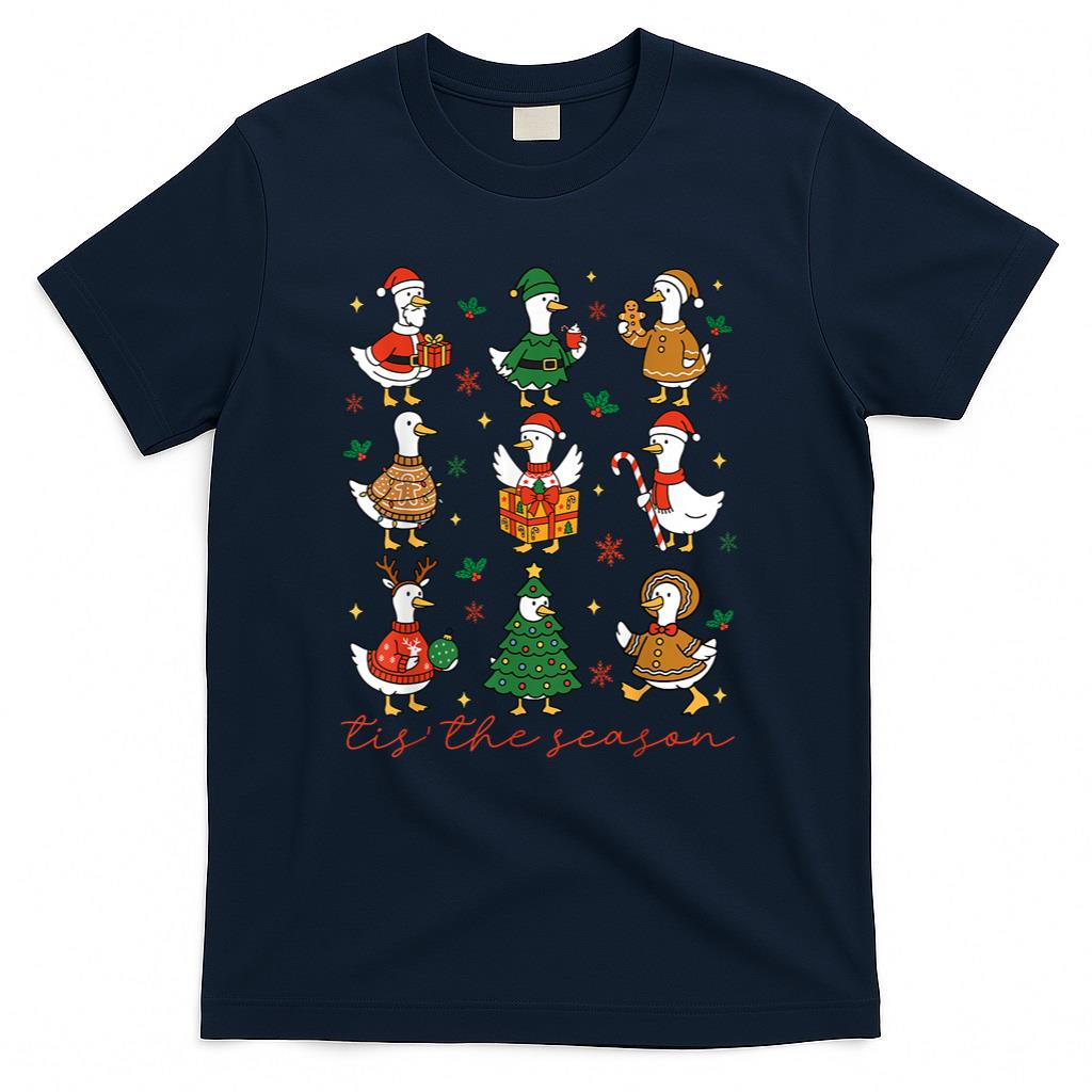 Retro Silly Goose Santa Cute Merry Christmas Tis The Season T-Shirt