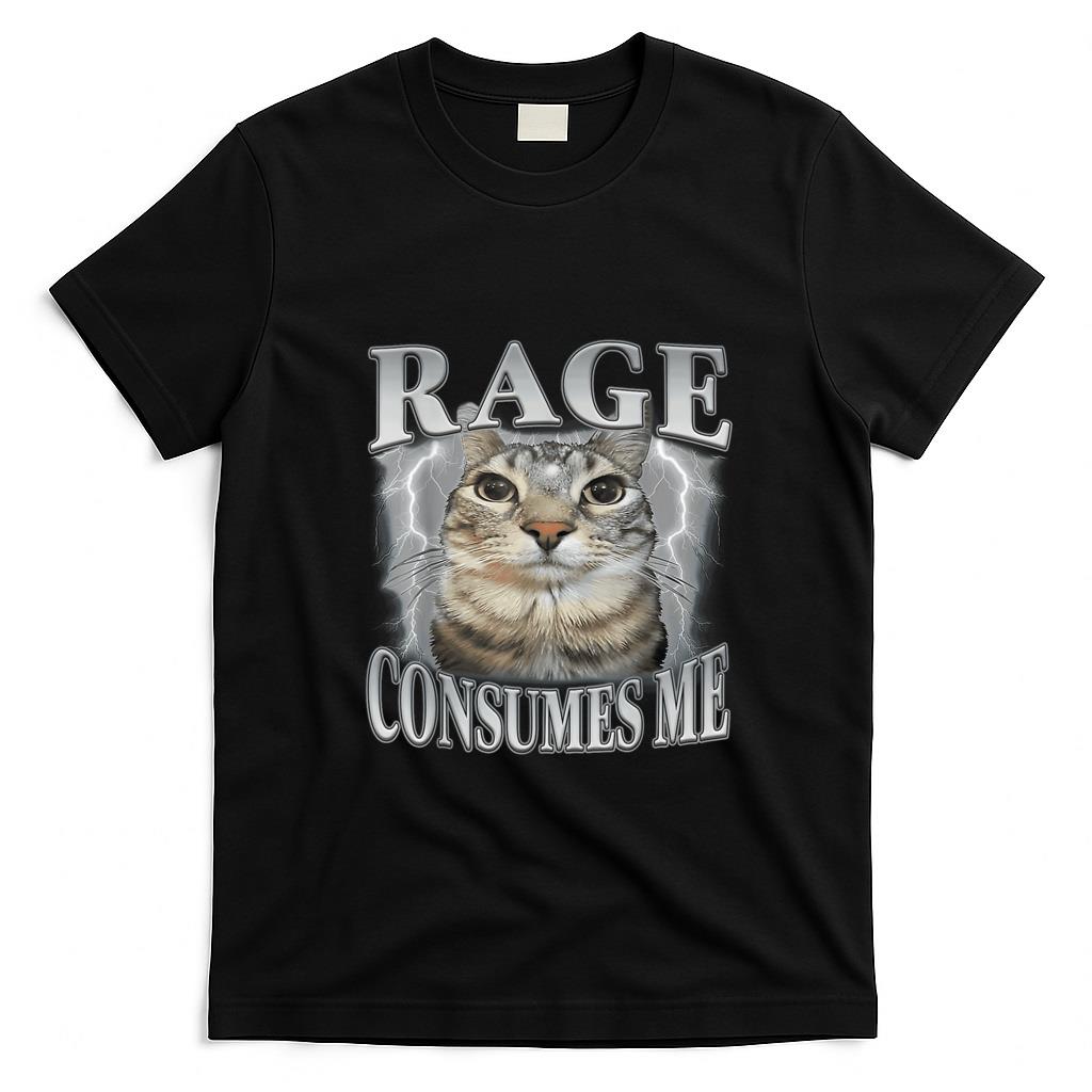 Funny Tees - Rage Consumes Me Funny Silly Staring Cat Meme Women Men T-Shirt