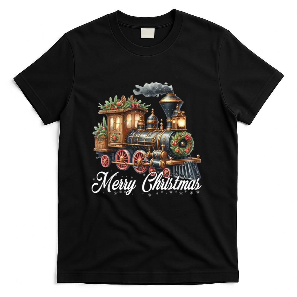 Merry Christmas Steam Train Locomotive Family Pajamas T-Shirt