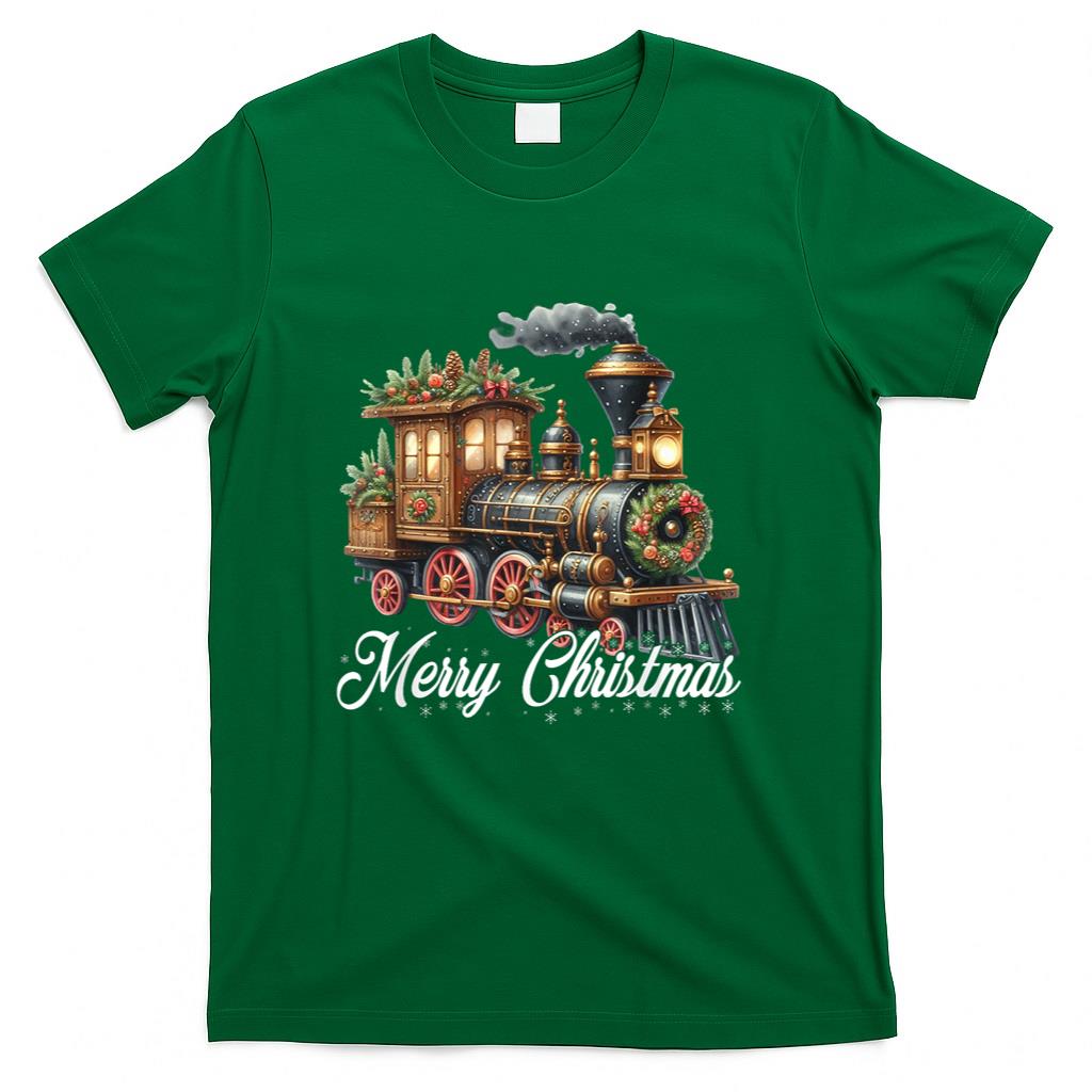 Merry Christmas Steam Train Locomotive Family Pajamas T-Shirt