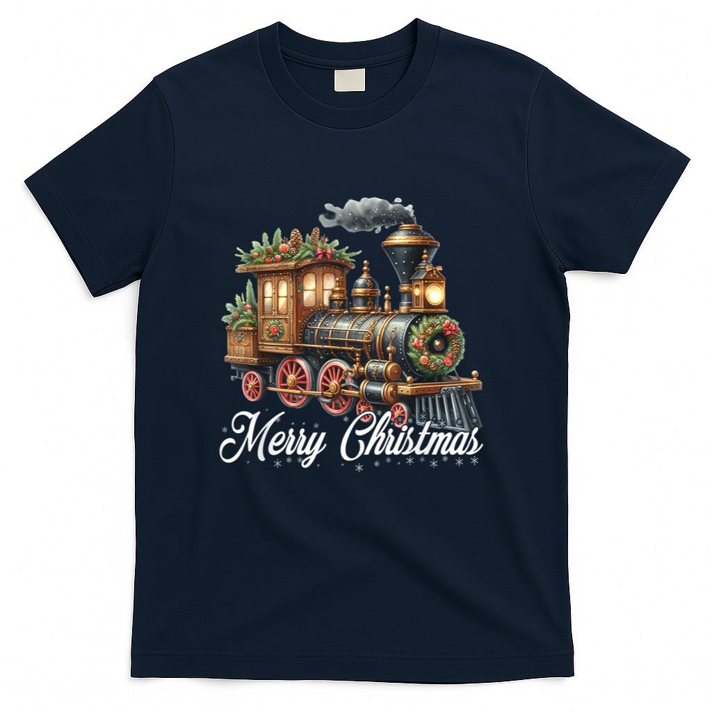 Merry Christmas Steam Train Locomotive Family Pajamas T-Shirt